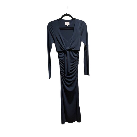 NEW Cinq à Sept Brenna Tie Front Long Sleeve Midi Dress Dark Teal Peacock Size 4 - Picture 9 of 14